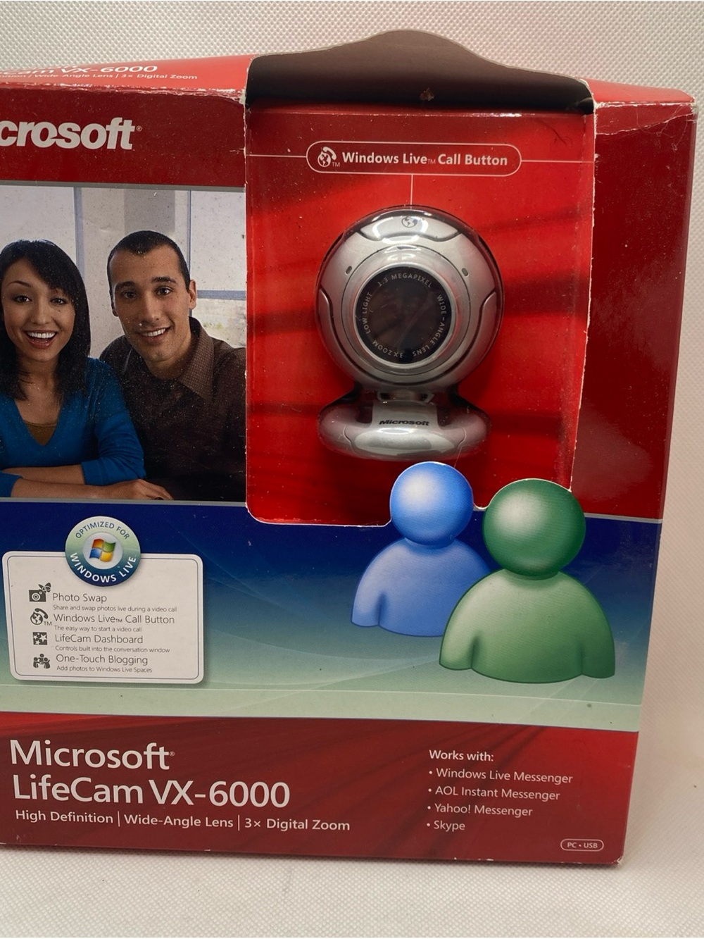 Microsoft LifeCam VX-6000 USB Webcam - Silver and Black